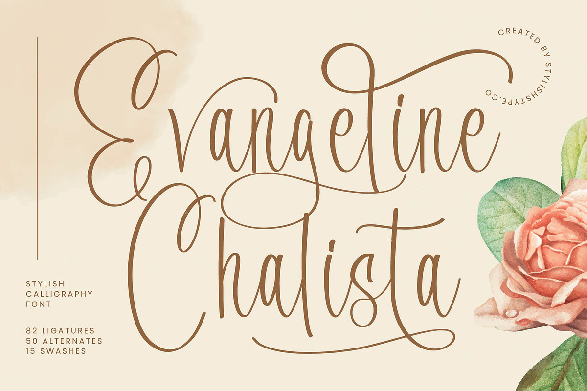 Evangeline Chalista Stylish Font, a Script Font by stylishtype.co (Photo 1 of 20)