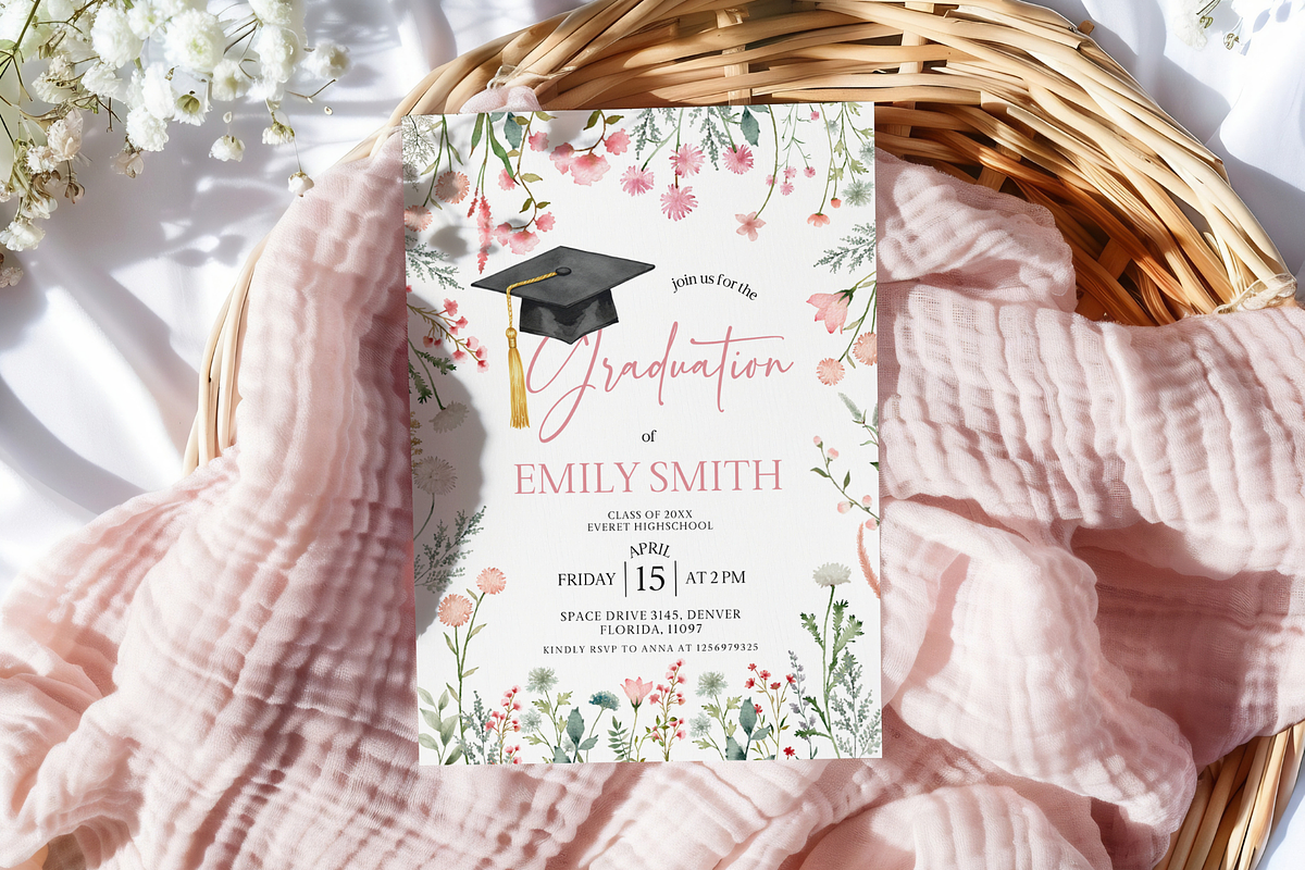 Wildflower Graduation Invitation, a Templates & Theme by VeliusCreativeStudio (Photo 3 of 3)