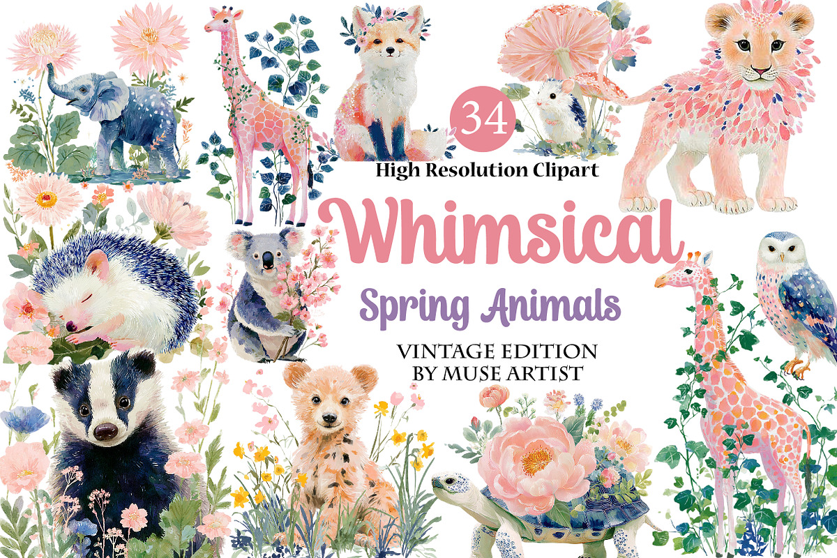 Whimsical Spring Animals Clipart, an Illustration by DreamArtGraphic (Photo 1 of 4)