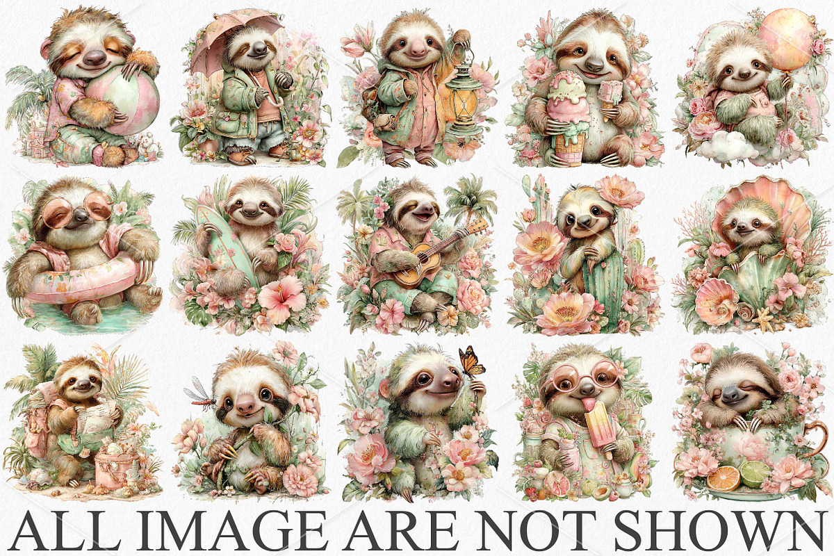 Whimsical Summer Lazy Sloth Clipart, a Seasonal Illustration by Canvas Craft (Photo 4 of 7)