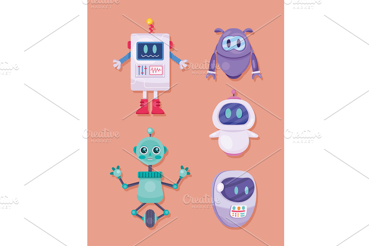 five robots electrics icons, a Technology Illustration by studiogstock