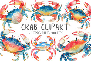 Watercolor Crab Clipart, an Illustration by Libby Wishes