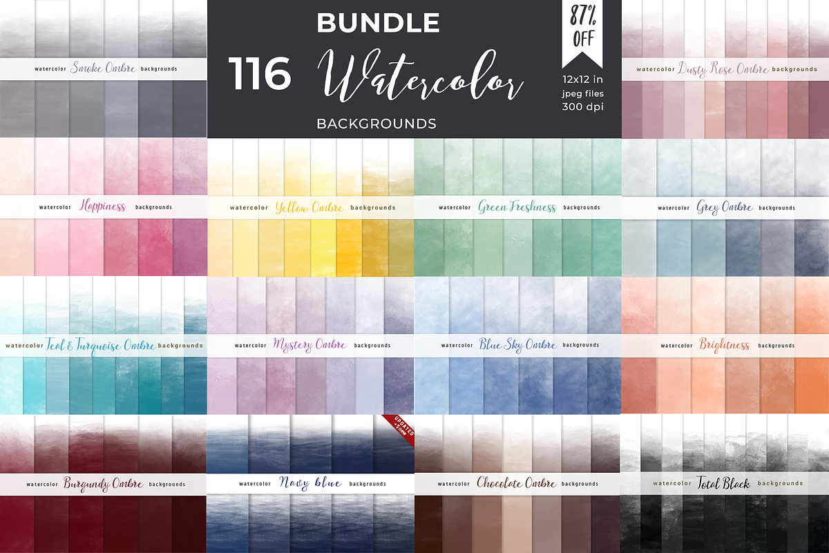 Ombre Watercolor Backgrounds Bundle, a Texture Graphic by KitsPix (Photo 1 of 24)