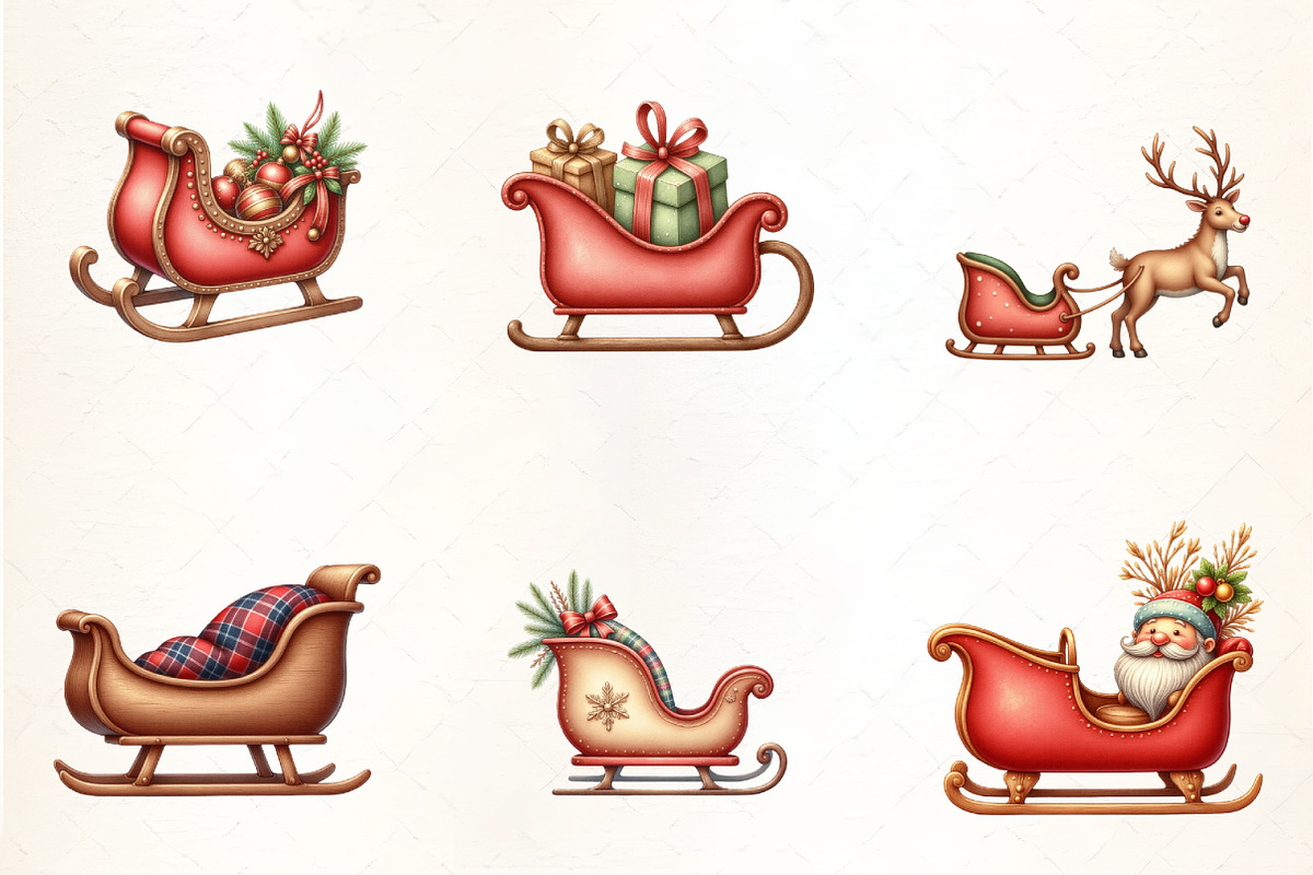 Christmas Sleigh Clipart, an Illustration by CrexoraLab (Photo 5 of 5)