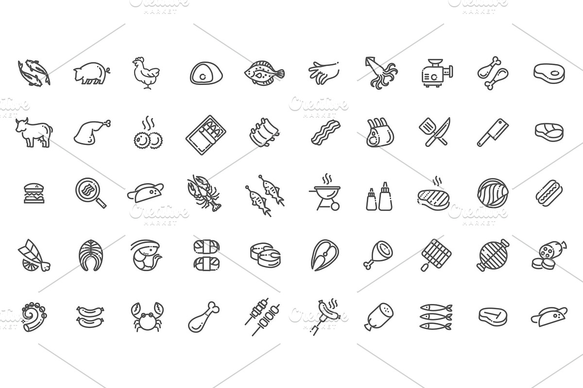 Set of Meat Icons, a Food Illustration by Tettygreen (Photo 1 of 3)