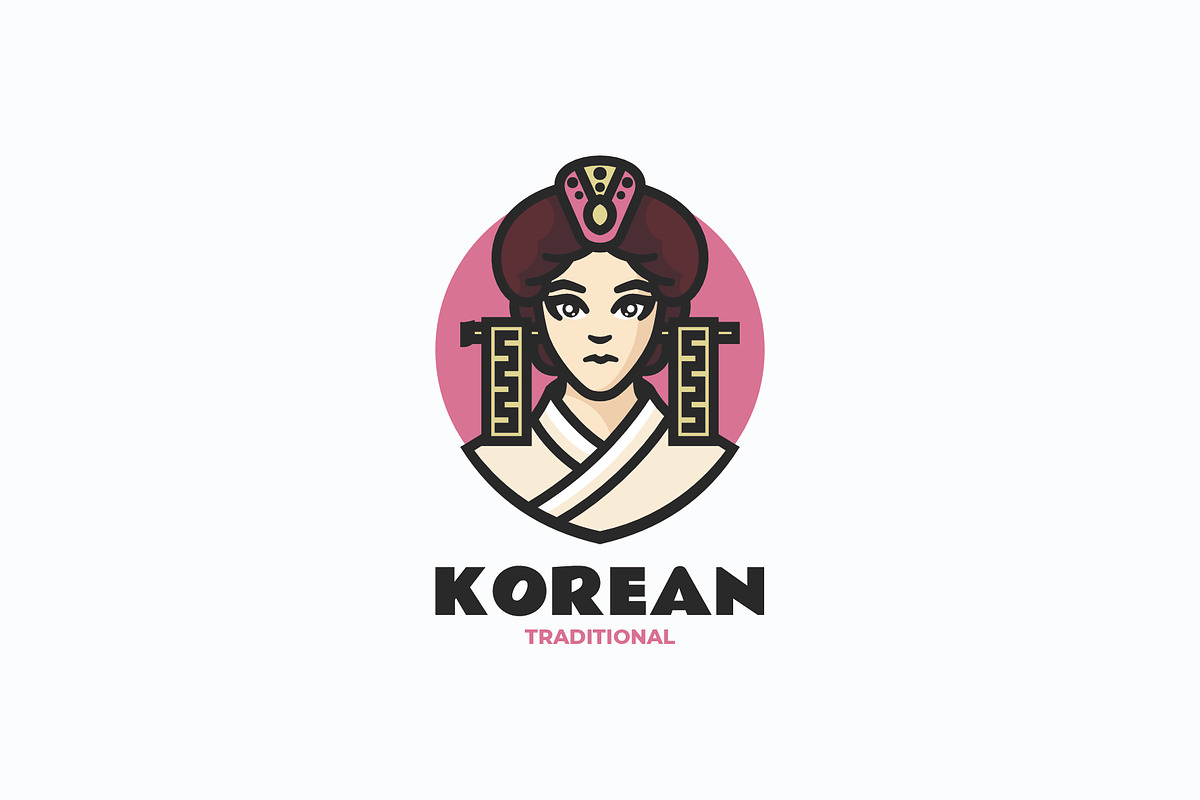 Korean Woman Mascot Cartoon Logo, a Branding & Logo Template by Artnivora.Std