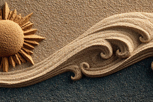 Sand Art Sun and Ocean Waves Panoramic Beach Background, a Nature Photo by José Manuel Gelpi