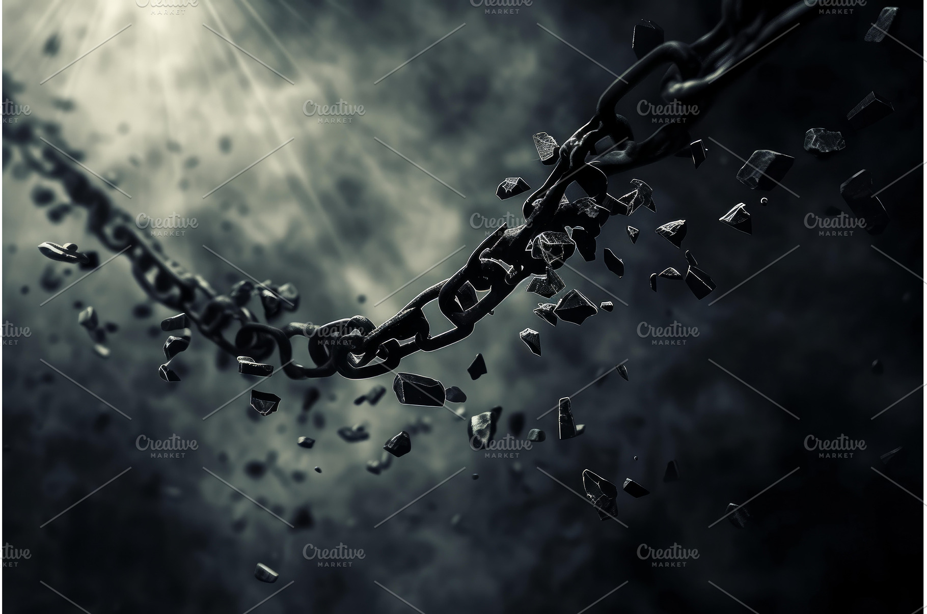 Shattered chains in dramatic light, a Background Photo by Ylivdesign