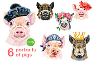 Cute watercolor pigs. Part 5, an Animal Illustration by Watercolor fantasy (Thumbnail 1 of 3)