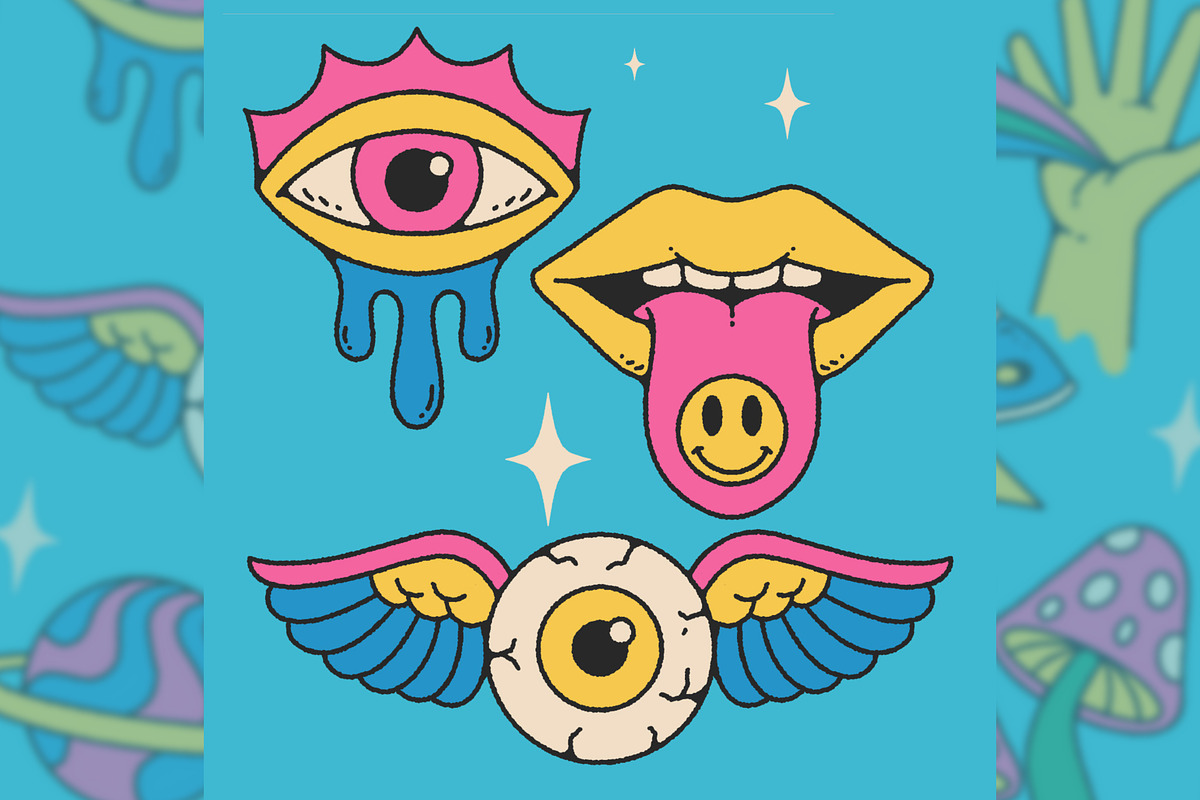 Groovy 70s Psychedelic Clipart, an Object Graphic by Bromz Studio (Photo 2 of 5)