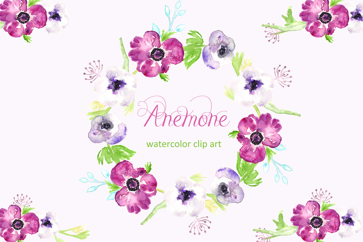 Anemone watercolor clip art, an Illustration by LABFcreations (Photo 1 of 2)