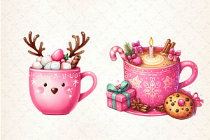 Pink Christmas Coffee Cup Clipart