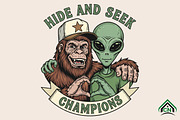 Funny Bigfoot and Alien, an Illustration by Craft Nest (Thumbnail 1 of 6)