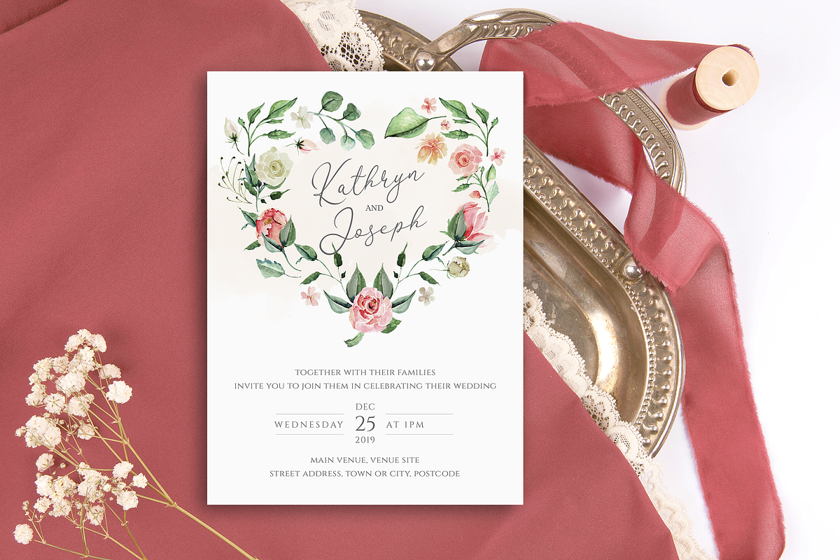 Watercolour roses wedding Suite, an Invitation Template by R Whitehurst Design (Photo 4 of 5)