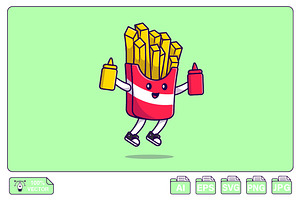 Cute French Fries Holding Tomato Sau, an Object Graphic by Artstorystudio