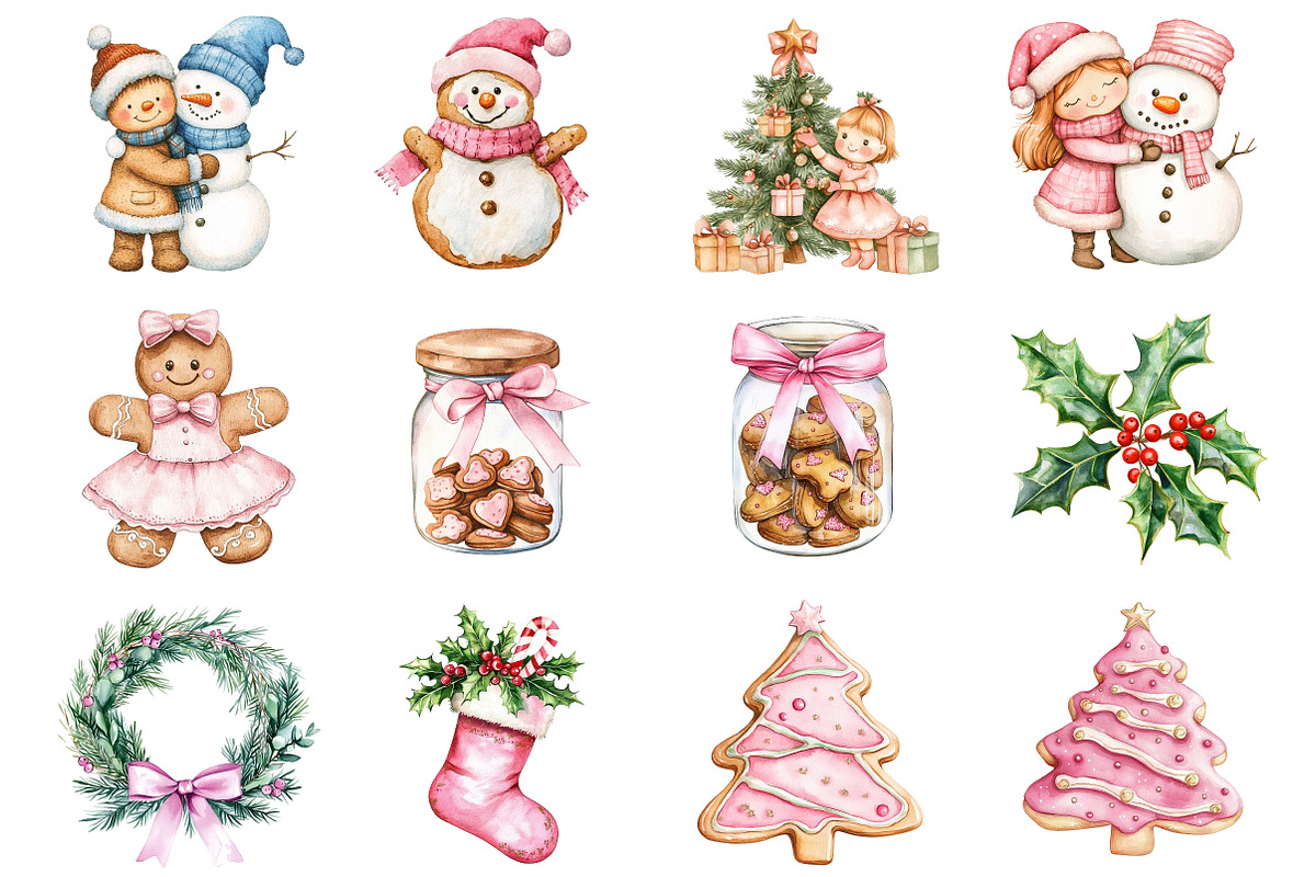 Pink Gingerbread Clipart Bundle, a Seasonal Illustration by CitraGraphics (Photo 2 of 7)