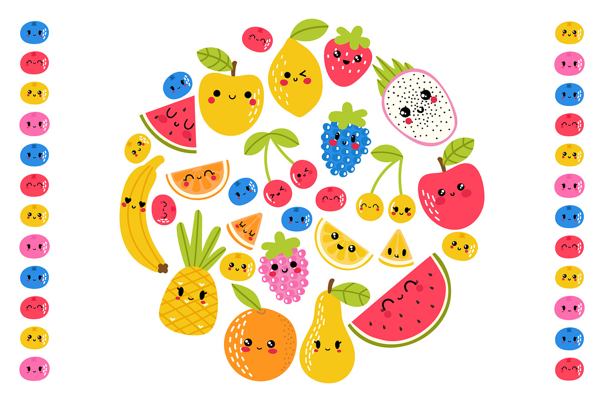 Collection of cute kawaii fruits., a Graphic by Helen Sko (Photo 2 of 7)