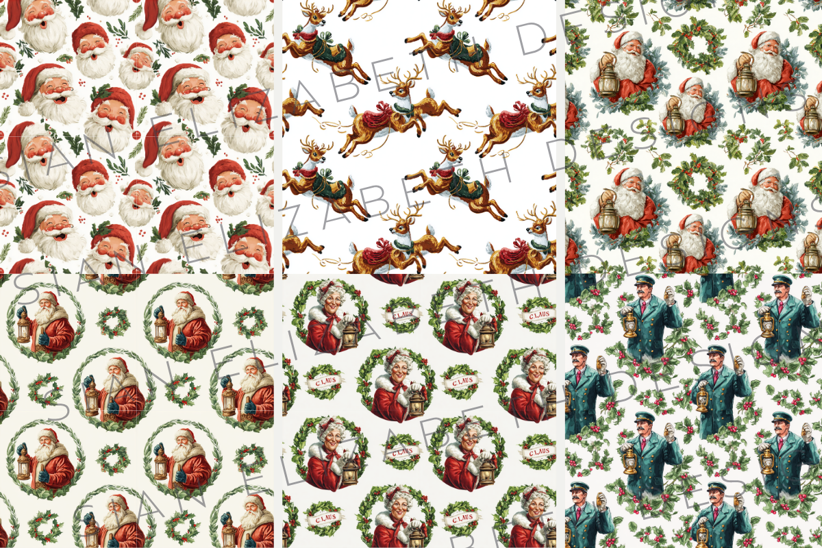 Vintage Christmas Seamless Pattern, a Pattern Graphic by Sian Elizabeth Designs (Photo 4 of 7)