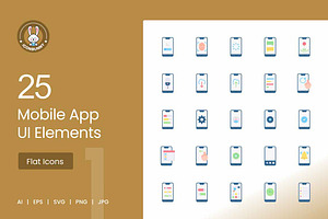 25 Mobile App UI Elements Flat, an Icon by IconBunny