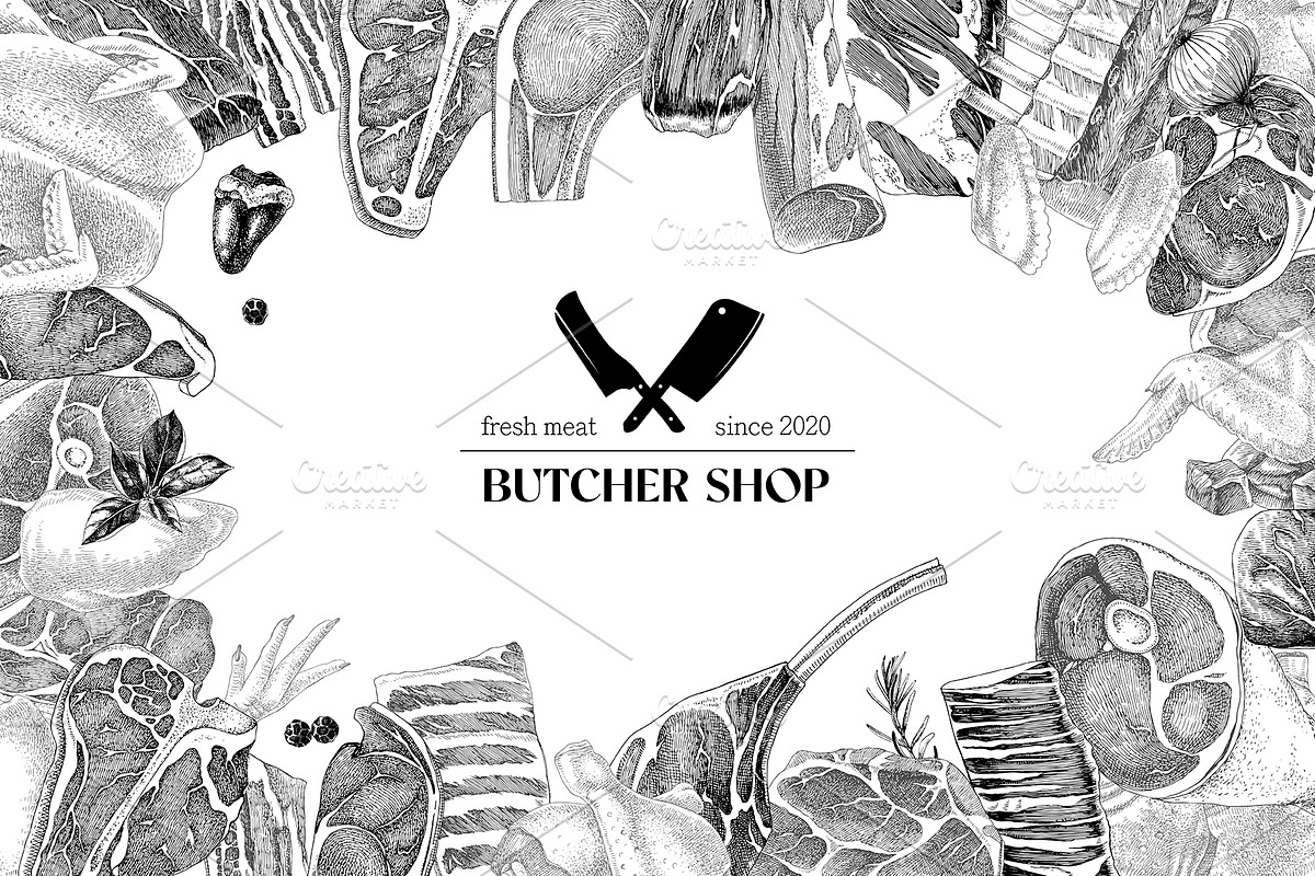 Ultimate meat set. Meat market, a Food Illustration by handsketched (Photo 15 of 17)