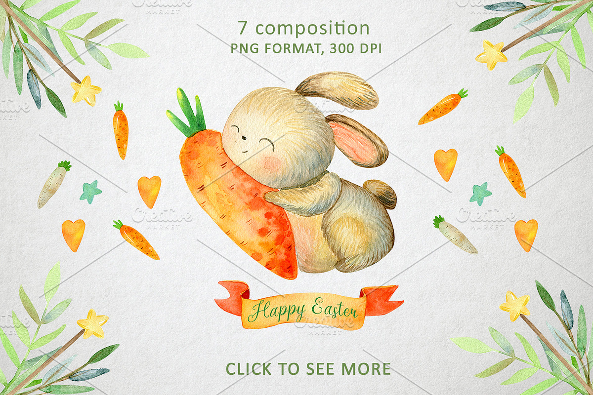 Happy Easter. Watercolor set, a Decorative Illustration by annasokol_ (Photo 2 of 5)