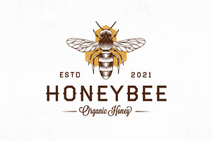 Honey Bee Vintage Vector Logo Design