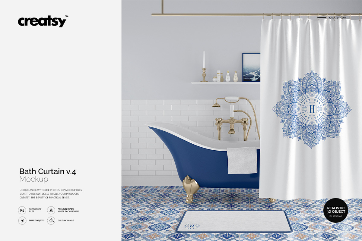 Bath Curtain v.4 Mockup, a Household Mockup by creatsy2 (Photo 1 of 3)