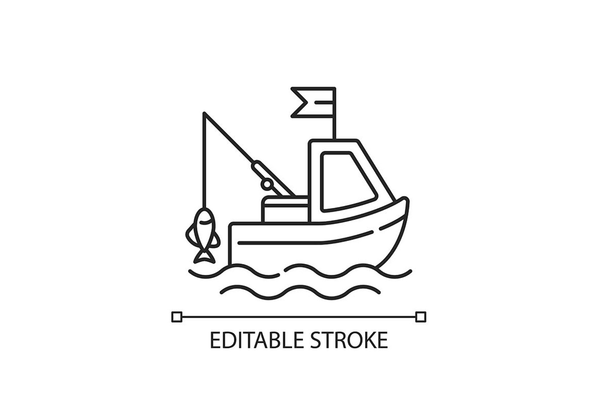 Boat fishing linear icon, an Outline Icon by IMG Visuals
