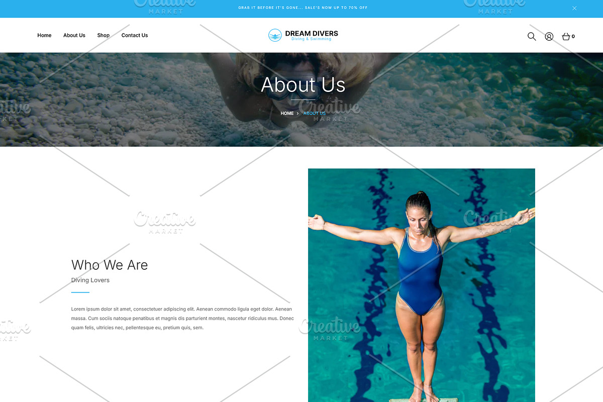 Diving & Swimming Shopify Theme, a Shopify Template by HasnainDEV (Photo 2 of 4)
