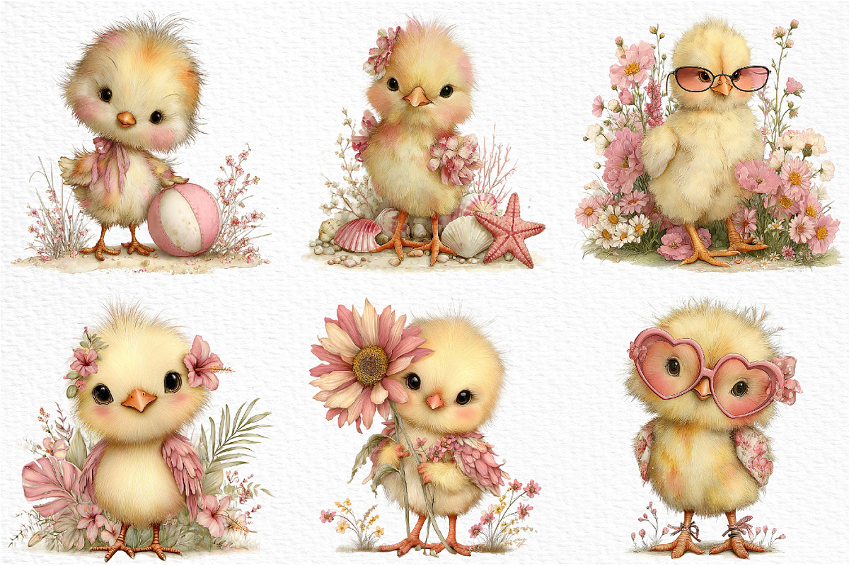 Whimsical Summer Chick Clipart, an Illustration by Craft Nest (Photo 3 of 12)