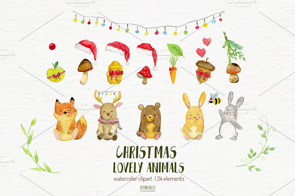 watercolor Christmas animals, an Animal Illustration by Autumn Breeze (Photo 3 of 4)