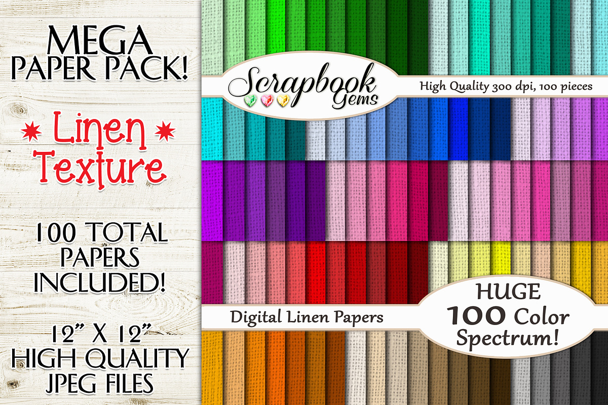 100 Colors Linen Texture Papers, a Pattern Graphic by Scrapbook Gems
