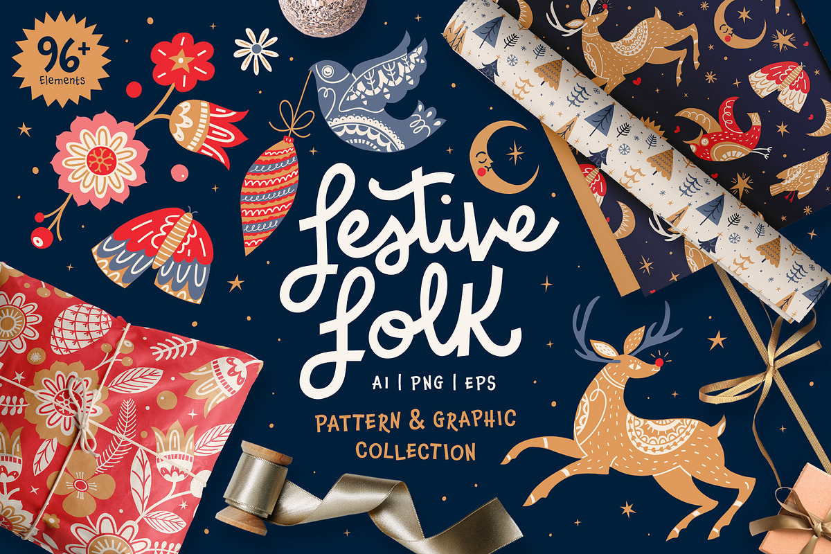 Festive Folk Graphic Collection, a Seasonal Illustration by rouxsupplyco (Photo 1 of 12)