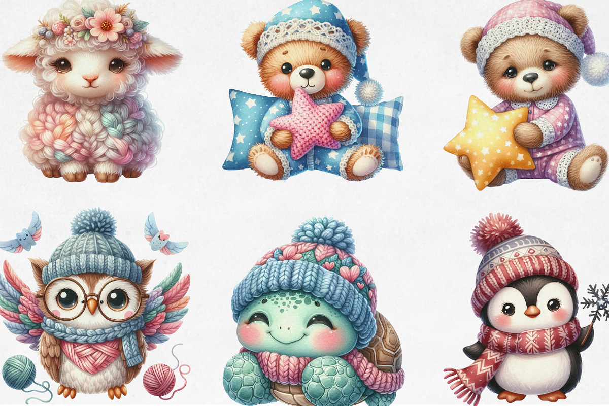 Kawaii Knitted Animals Clipart, an Illustration by Designking (Photo 2 of 4)