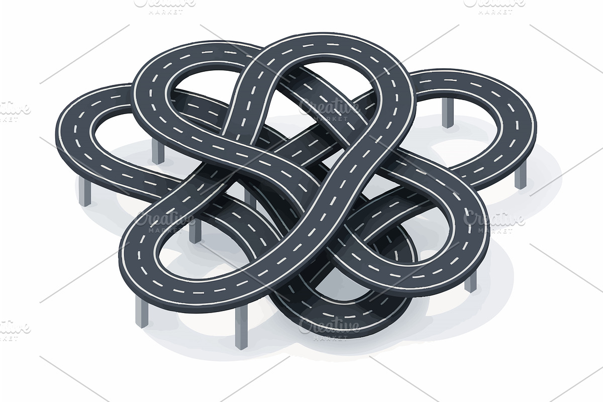 Complex Isometric Highway Overpass, a Transportation Illustration by AlexArt