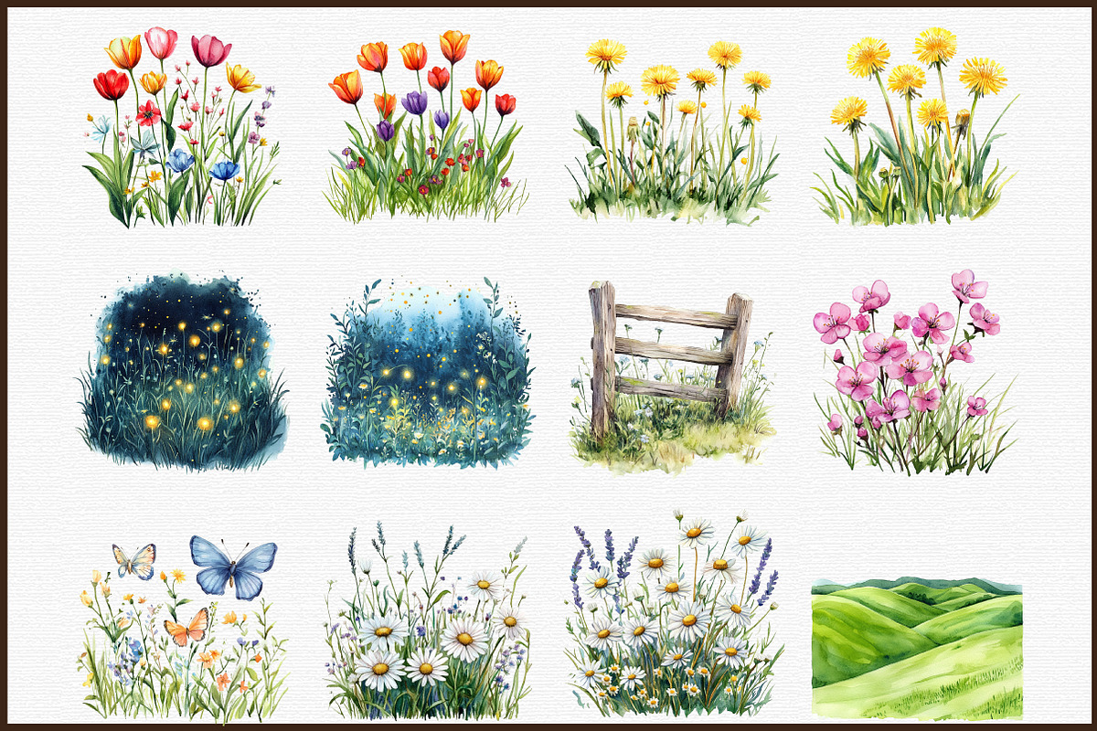 Wall Art Set Watercolor Wildflowers, an Illustration by Sublimation Artist (Photo 3 of 6)
