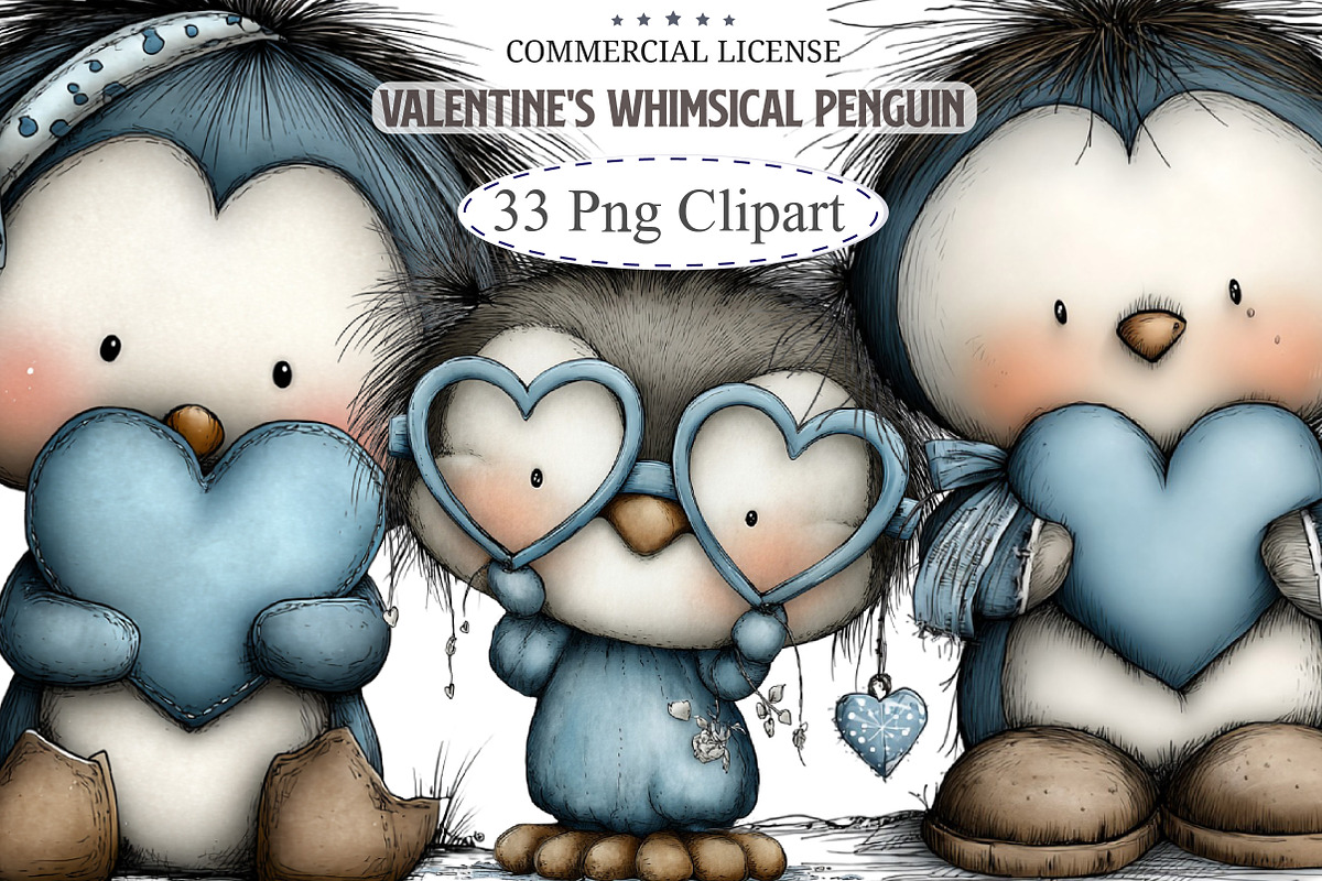 Valentine's Whimsical Penguin Clipar, an Illustration by designcity5 (Photo 1 of 5)