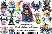 Watercolor Weird Halloween Clipart, an Illustration by Craft Nest (Thumbnail 1 of 6)