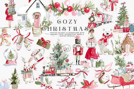 cozy christmas watercolor clipart, a Decorative Illustration by Patishop Art