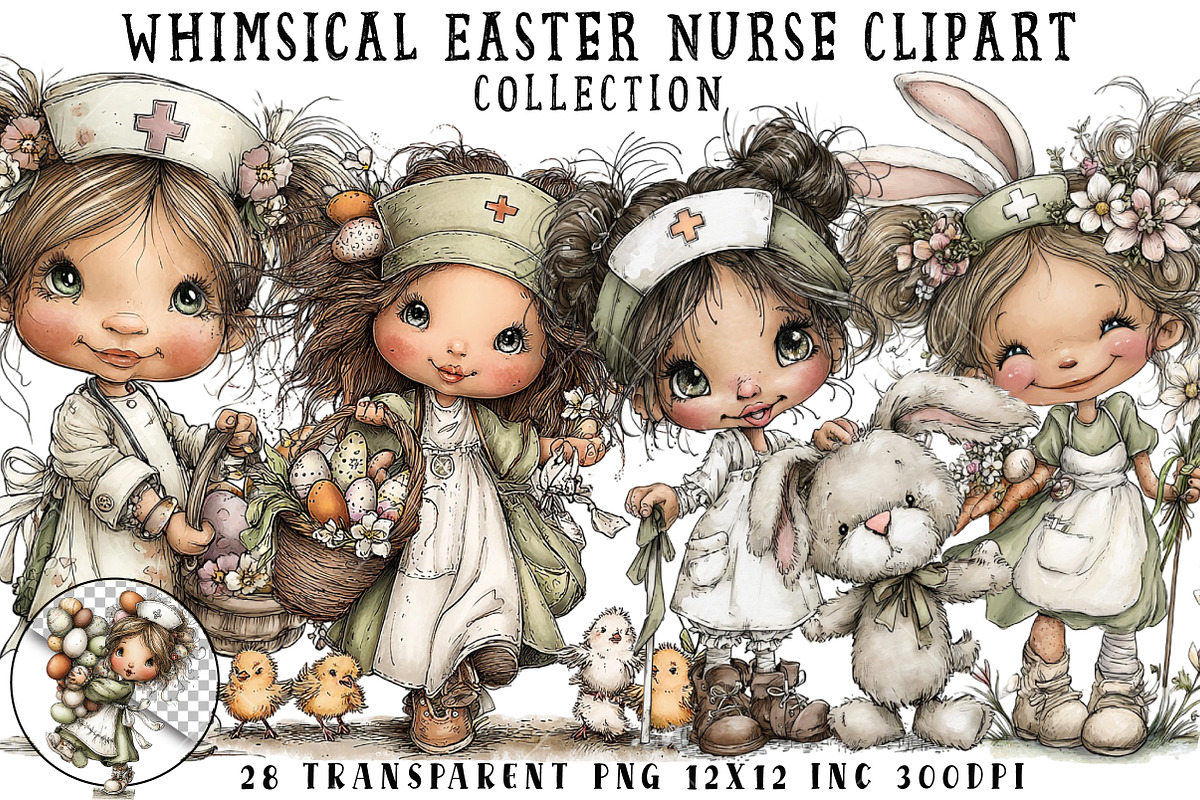 Whimsical Easter Nurse PNG Clipart, an Illustration by OK Design (Photo 1 of 6)