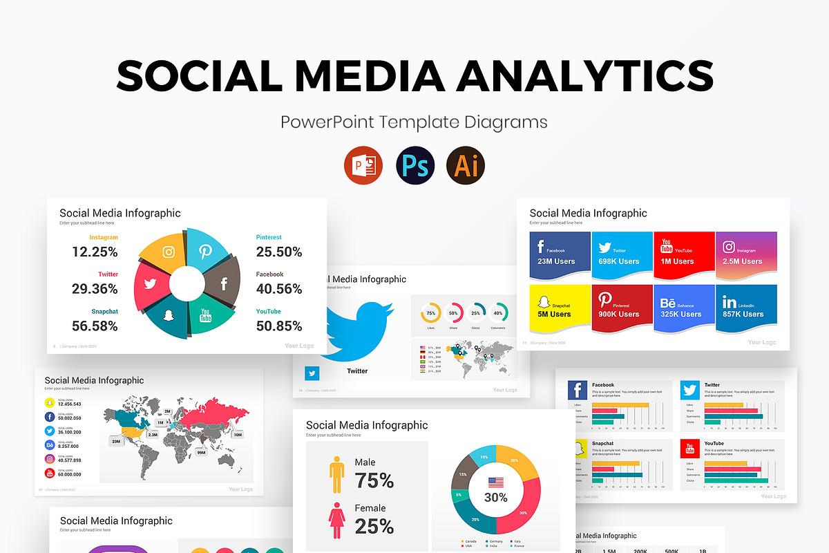 Social Media Analytics PowerPoint, a Presentation Template by SlideOne (Photo 1 of 9)