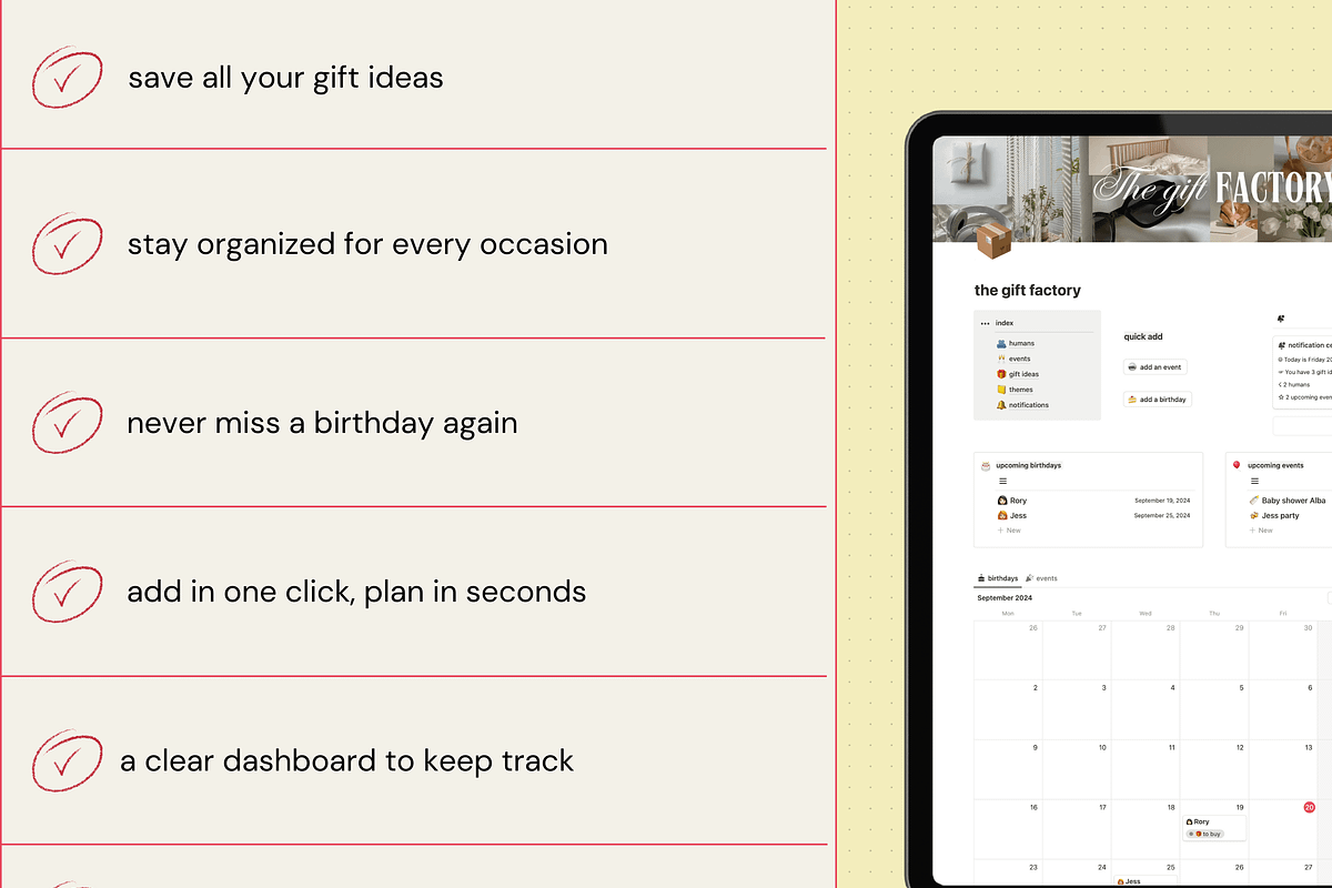 Gift factory - Notion template, an App Template by Iasan Design (Photo 3 of 7)