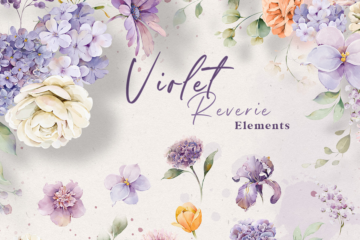 Watercolor Violet Floral Collection, a Decorative Illustration by Damian Roh (Photo 4 of 14)