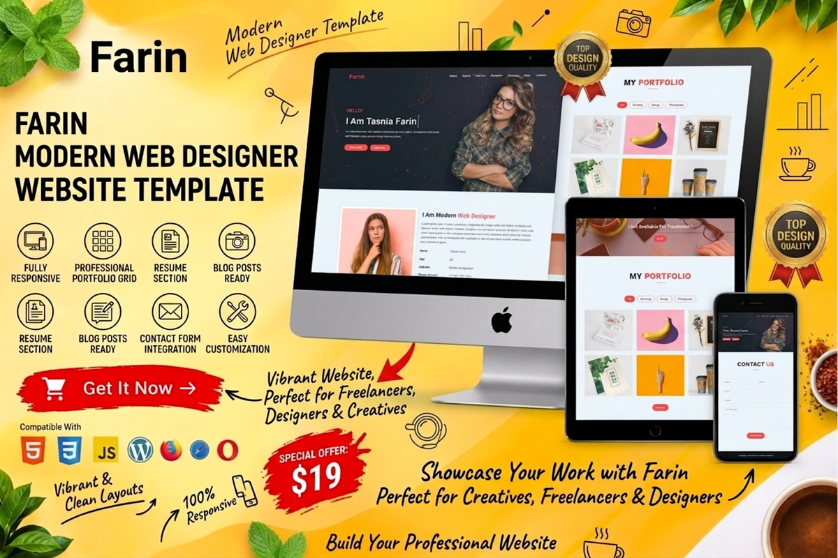 Farin - Freelancer Portfolio HTML, a Bootstrap Template by Themeplaza (Photo 1 of 6)