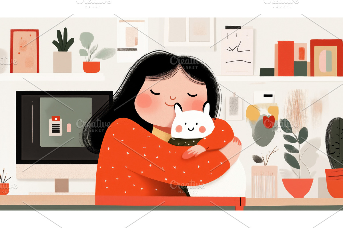 An illustrated woman with long black, an Animal Illustration by Sergey Kotenev