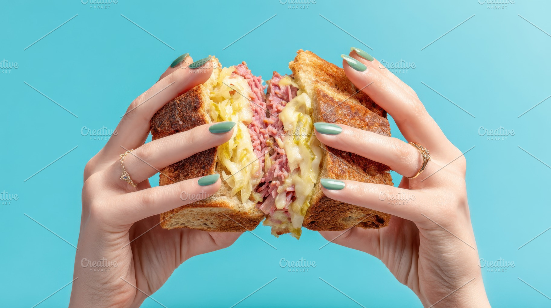 Hands hold sandwich with filling, a Photo by Beautiful things