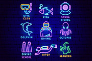 Scuba Diving Neon Vector Icons, an Outline Icon by Anna_leni (Thumbnail 7 of 9)
