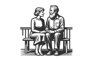 Elderly Couple Sitting Together on, a Person Illustration by AlexArt