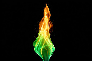 Artistic representation of vibrant flame with orange, green, and yellow colors, an Arts & Entertainment Photo by AlyaAnd