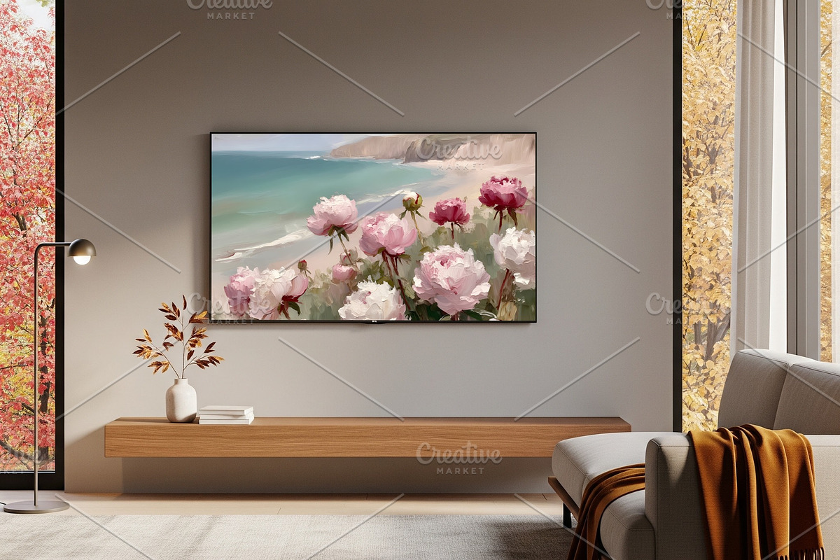 Pink Peonies Coastal Painting, a Background Graphic by Floraphoria (Photo 5 of 9)